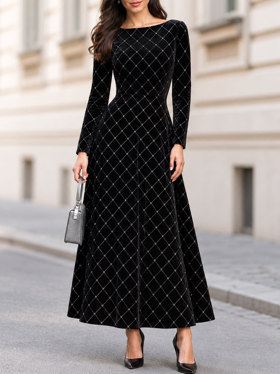 Norma | Black Velvet Long Sleeve Maxi Dress for Women