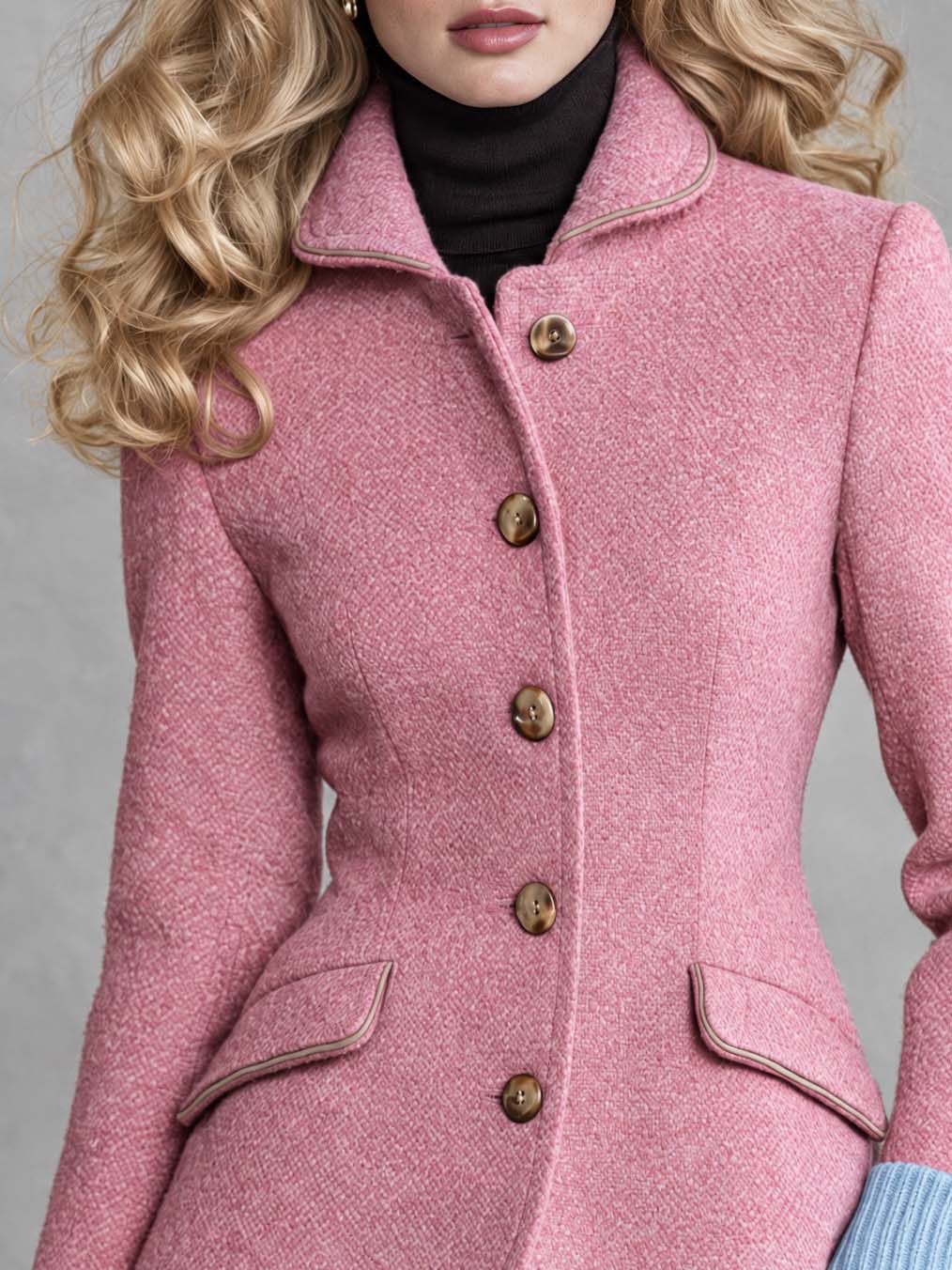 Zora | Pink Wool-Blend Herringbone Blazer for Women