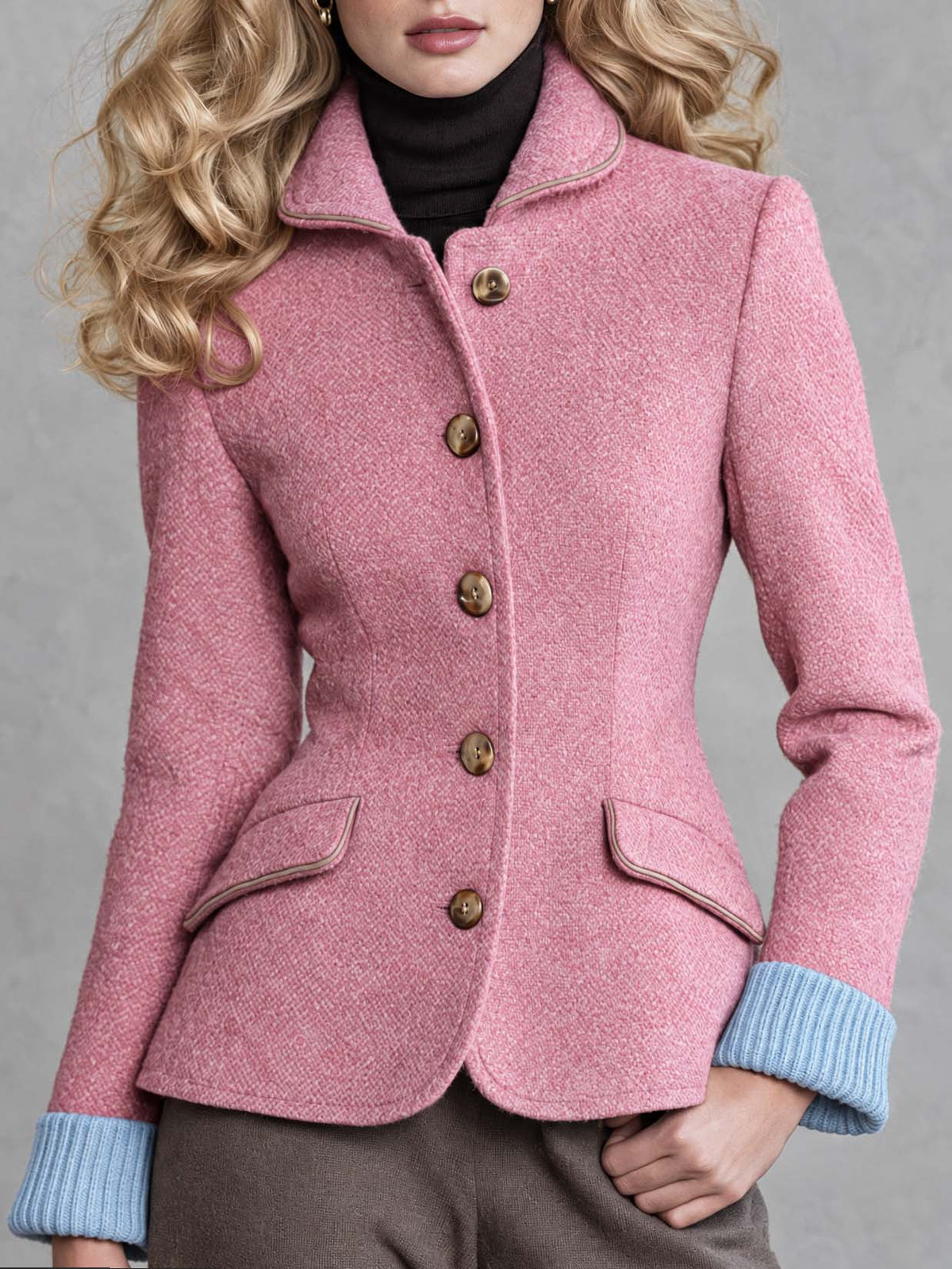 Zora | Pink Wool-Blend Herringbone Blazer for Women