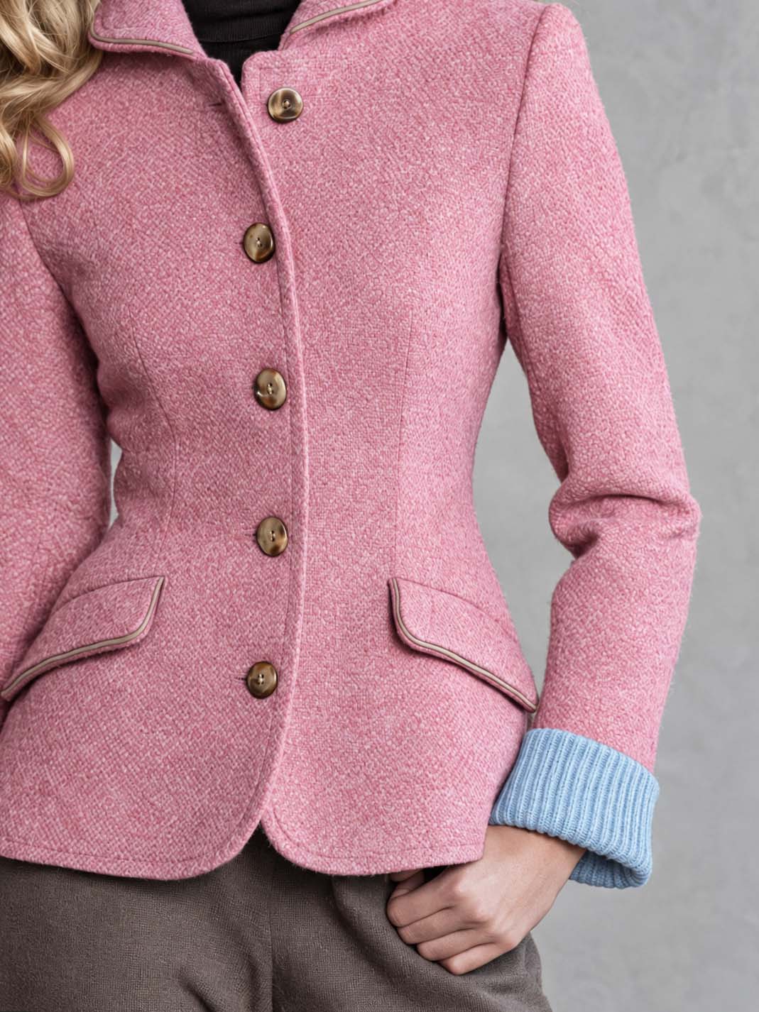 Zora | Pink Wool-Blend Herringbone Blazer for Women