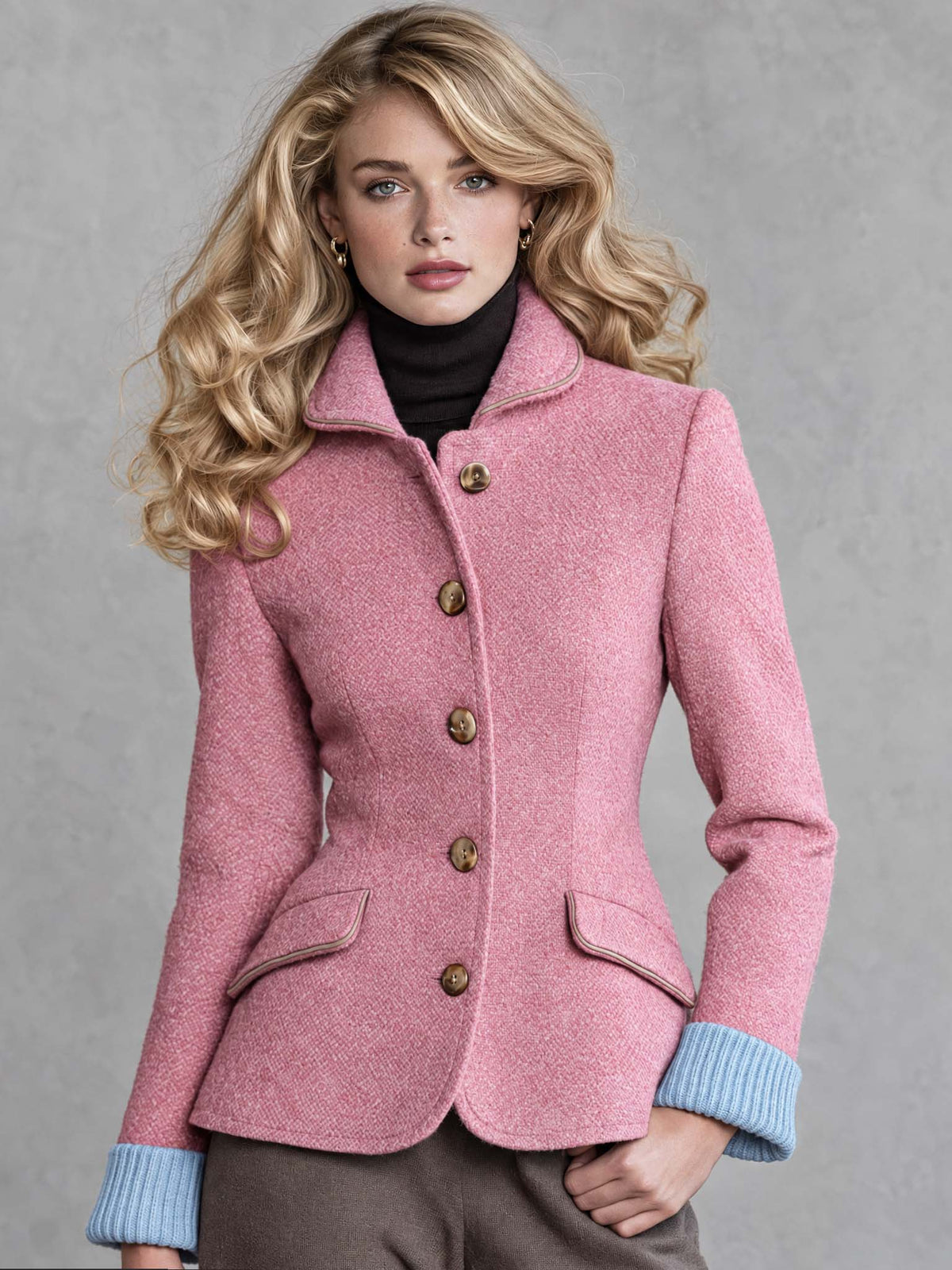 Zora | Pink Wool-Blend Herringbone Blazer for Women