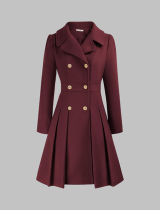 Christine Brewer Dami Classy double button long sleeve coat in beige with tailored fit and elegant design.