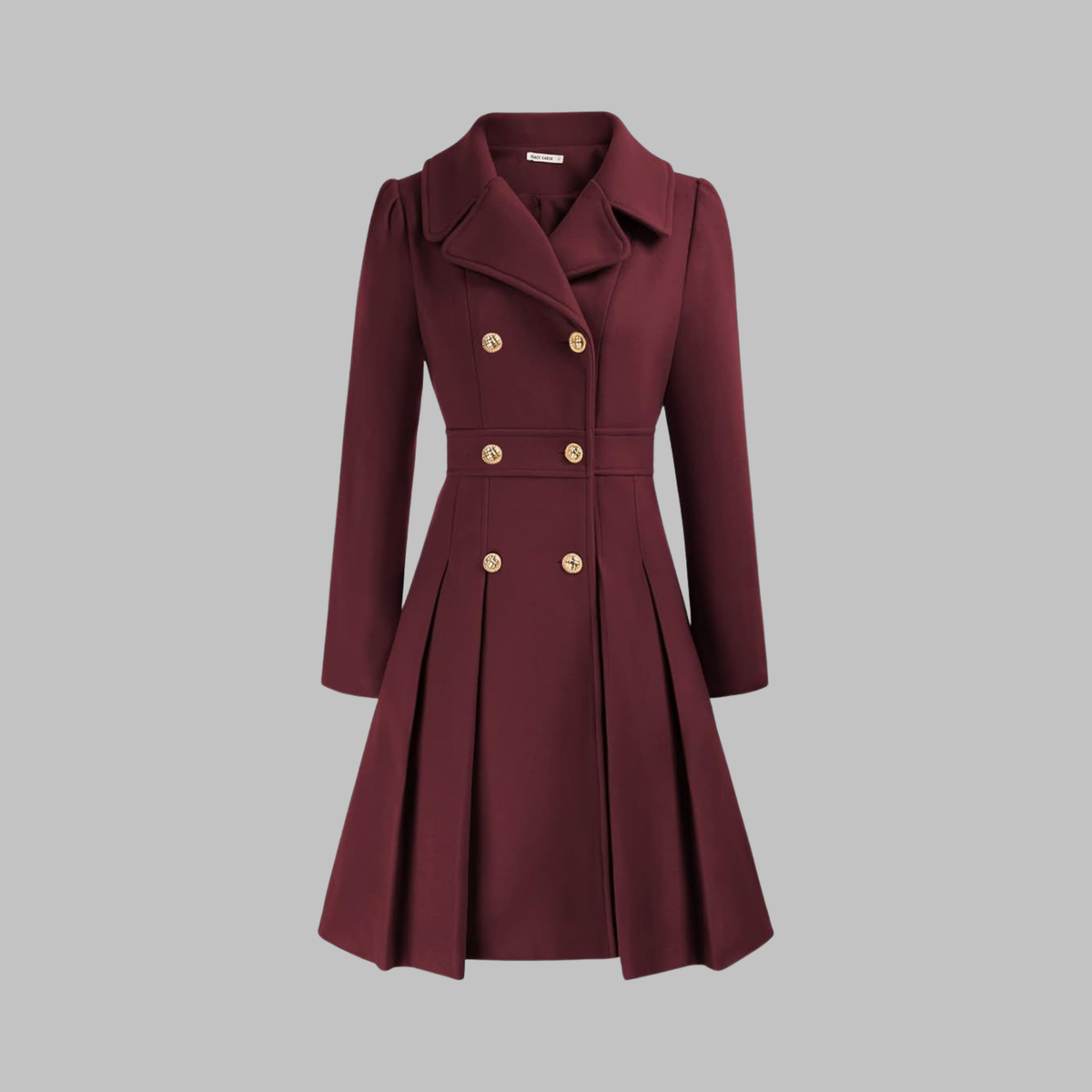 Christine Brewer Dami Classy double button long sleeve coat in beige with tailored fit and elegant design.