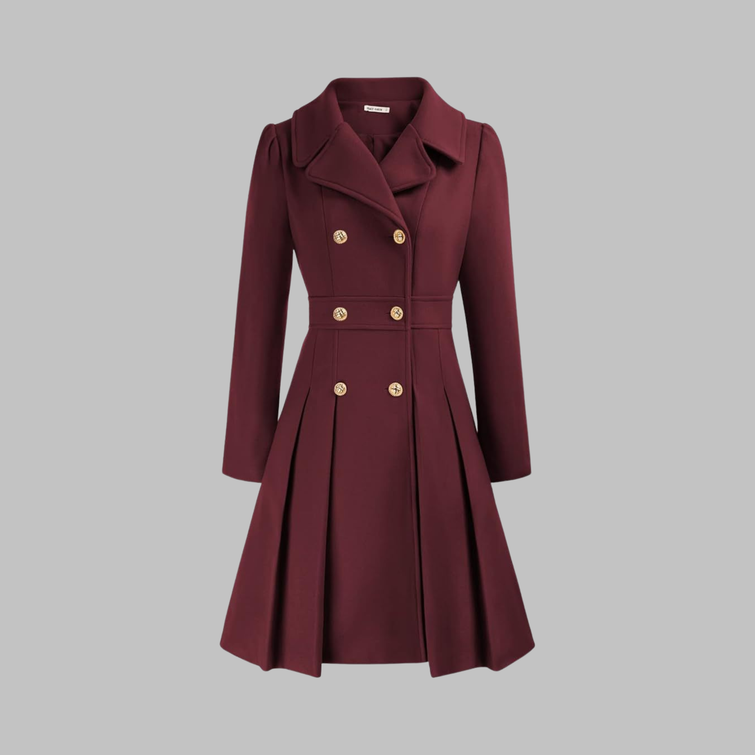 Christine Brewer Dami Classy double button long sleeve coat in beige with tailored fit and elegant design.