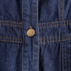 Dark blue denim sleeveless balloon jumpsuit with multi-pocket design for women, featuring a relaxed fit and stylish details.
