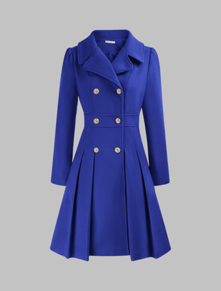 Christine Brewer Dami Classy Double Button Long Sleeve Coat, stylish navy coat with double front buttons and long sleeves.