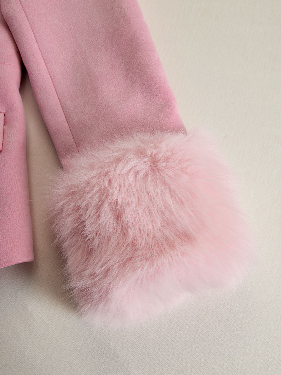 Pink faux suede and fur blazer with multi-button lapel, stylish jacket from Christine Brewer in Jackets & Blazers collection.