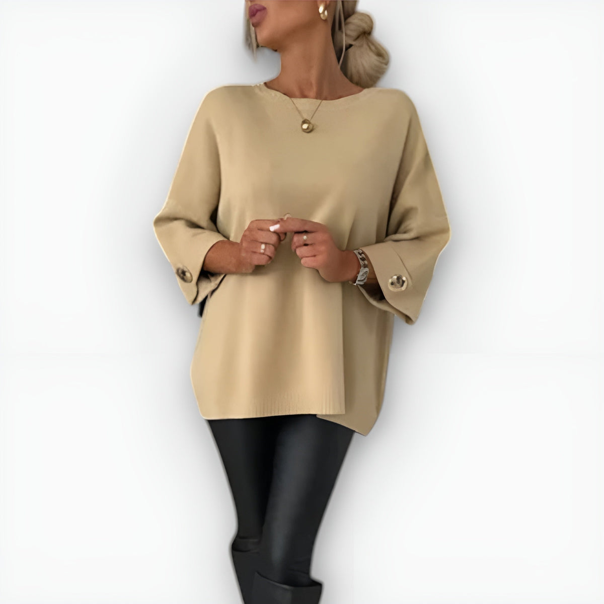 Noelle knit sweater for women by Christine Brewer featuring a cozy, stylish design in soft fabric.