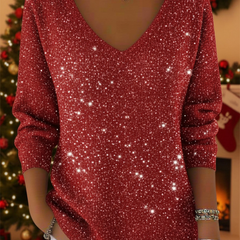 Christine Brewer Matilda V-Neck Christmas Sweater for Women featuring festive holiday design and cozy knit fabric.