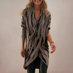 Beatrice graphic V-neck knit top for women by Christine Brewer, featuring a stylish pattern and comfortable fit.