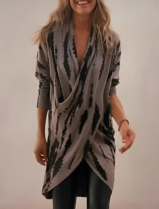 Beatrice graphic V-neck knit top for women by Christine Brewer, featuring a stylish pattern and comfortable fit.