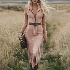 Pink tassel midi dress by Christine Brewer, casual dress with flowing fabric and tassel details, perfect for warm-weather wear.