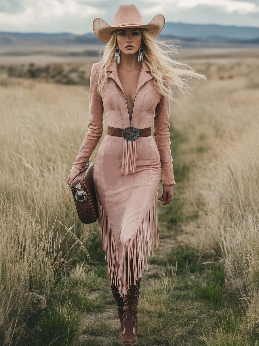 Pink tassel midi dress by Christine Brewer, casual dress with flowing fabric and tassel details, perfect for warm-weather wear.