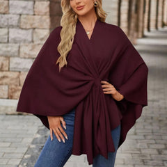 Christine Brewer Cecilia knit poncho for women, stylish and cozy top with textured knit fabric and relaxed fit.