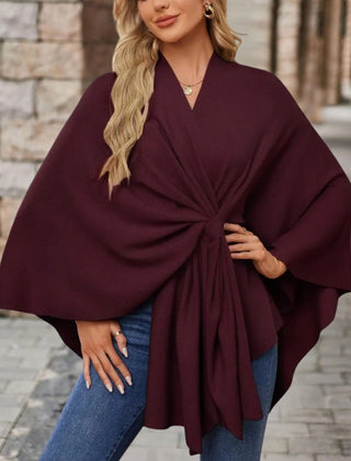 Christine Brewer Cecilia knit poncho for women, stylish and cozy top with textured knit fabric and relaxed fit.