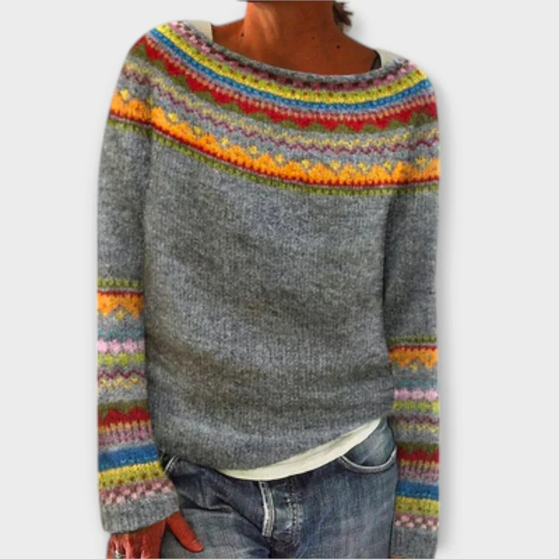 Ophelia knit sweater for women by Christine Brewer, featuring a cozy, stylish design in soft, warm fabric.