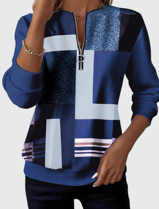 Christine Brewer Patricia half-zip women's sweater in soft knit fabric, featuring a stand collar and subtle color accents.