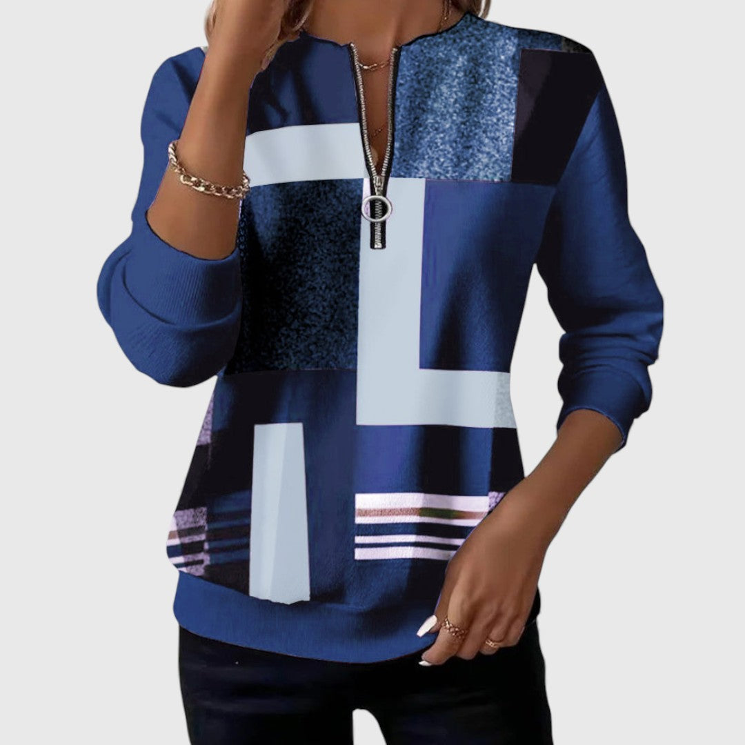 Christine Brewer Patricia half-zip women's sweater in soft knit fabric, featuring a stand collar and subtle color accents.