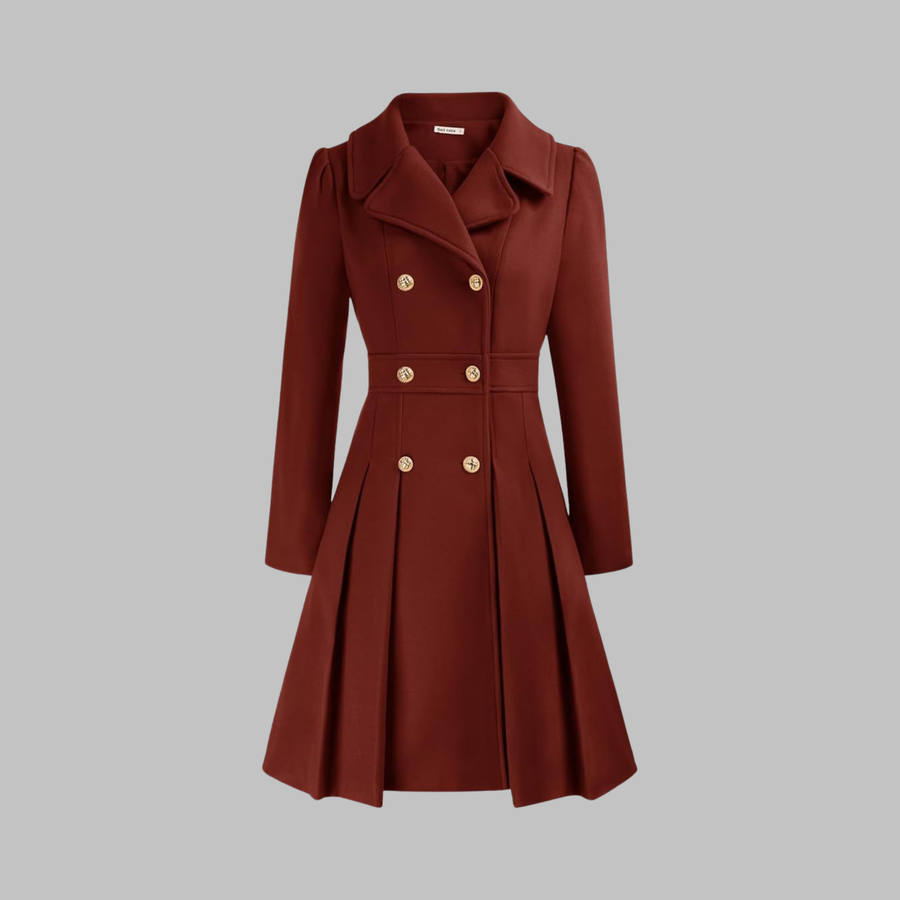 Christine Brewer Dami Classy Double Button Long Sleeve Coat, stylish navy coat with double front buttons and tailored fit.