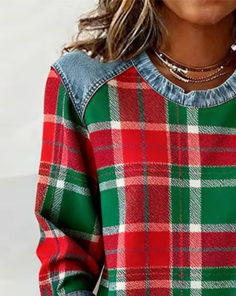Genevieve patchwork sweatshirt for women by Christine Brewer, featuring colorful, cozy hooded sweatshirt with patchwork design.