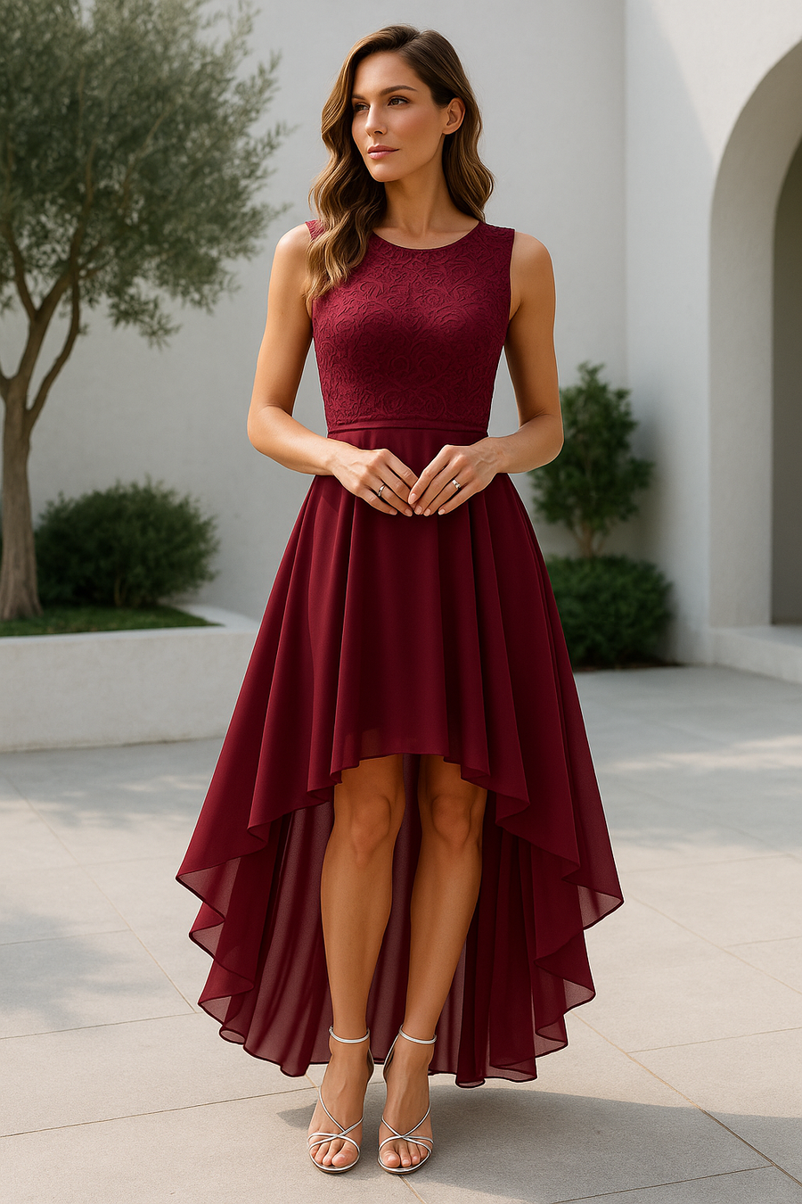 Kaitlyn | Wedding Guest Dress High-Low Women Sleeveless Formal Cocktail Evening Flowy Layered Fall