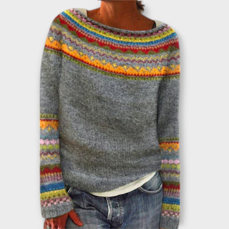 Ariana knit sweater for women by Christine Brewer, featuring a cozy, textured knit design in neutral tones.