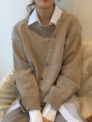 Lucy cozy sweater by Christine Brewer, featuring soft knit fabric and versatile design, shown in a neutral color.