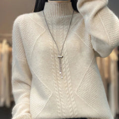 Christine Brewer Selena cable knit turtleneck sweater for women, cozy and stylish in a classic knit design.
