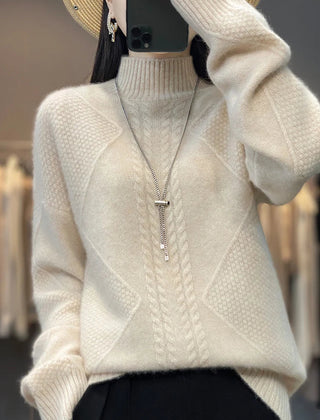 Christine Brewer Selena cable knit turtleneck sweater for women, cozy and stylish in a classic knit design.