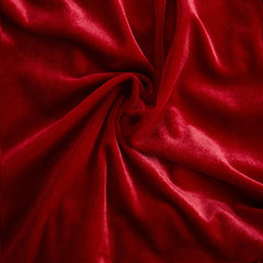 Red velvet pleated ruffled long sleeve blouse by Christine Brewer, featuring elegant design and textured fabric.