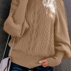 Christine Brewer Mila cable knit high neck sweater for women, featuring a cozy high collar and textured knit pattern.
