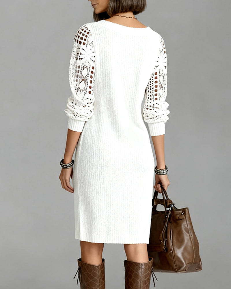 Annette | White Lace Long Sleeve Dress for Women