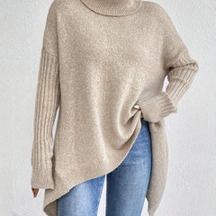 Christine Brewer Bridget high neck women's sweater in soft knit fabric, featuring a cozy, fitted design and ribbed collar.