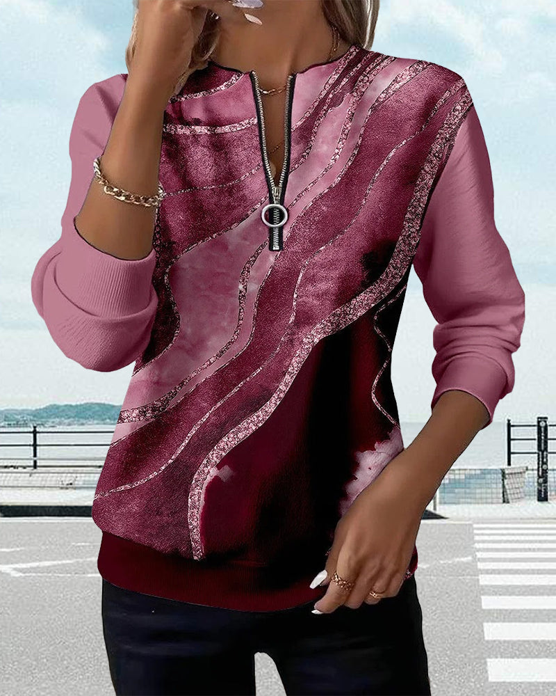 Christine Brewer Florence graphic half-zip sweatshirt for women, showing a stylish hoodie with a graphic design and half-zip front.