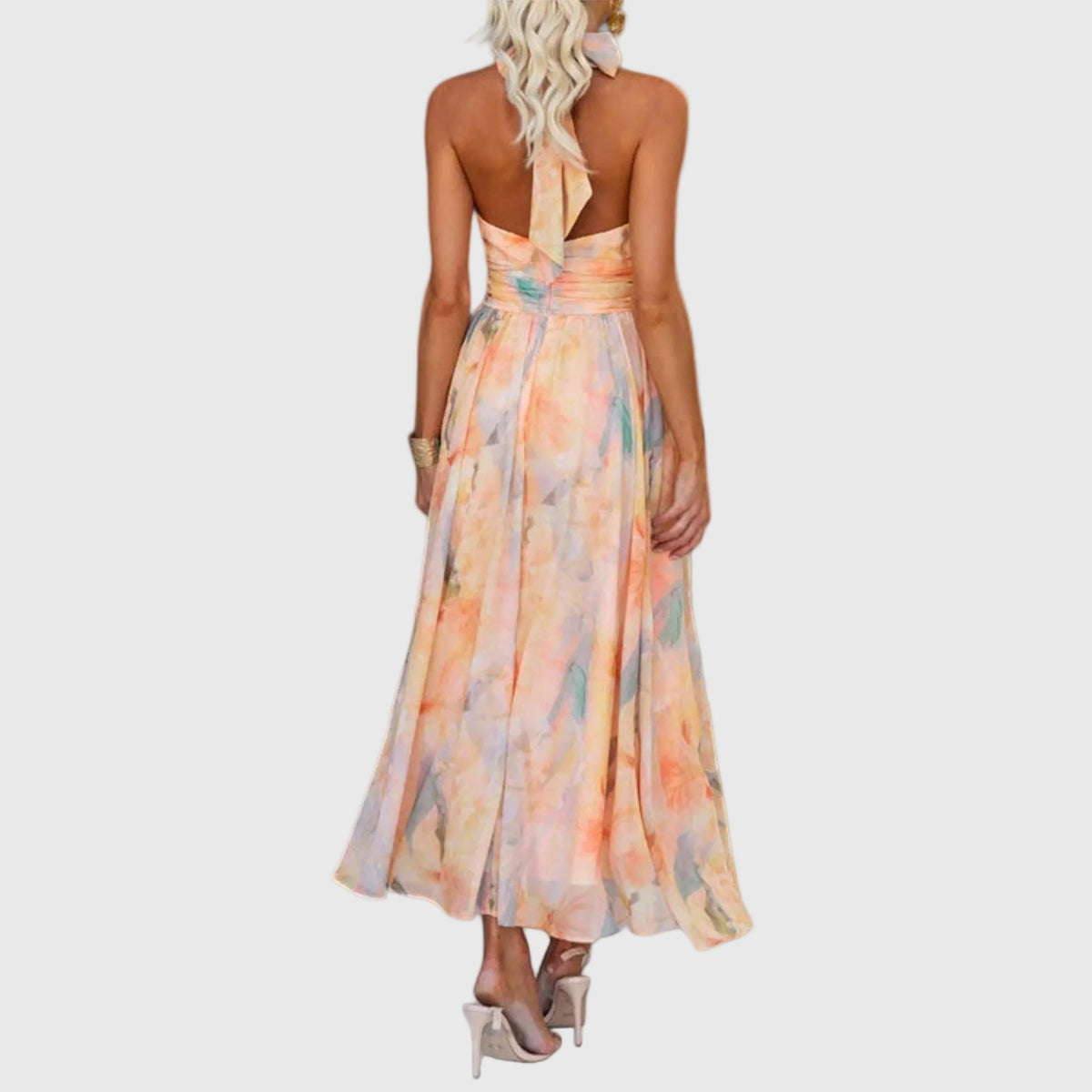 Ariellea | Maxi Dress Women Halter Neck Open Back Flowy Printed Cocktail Formal Evening Summer