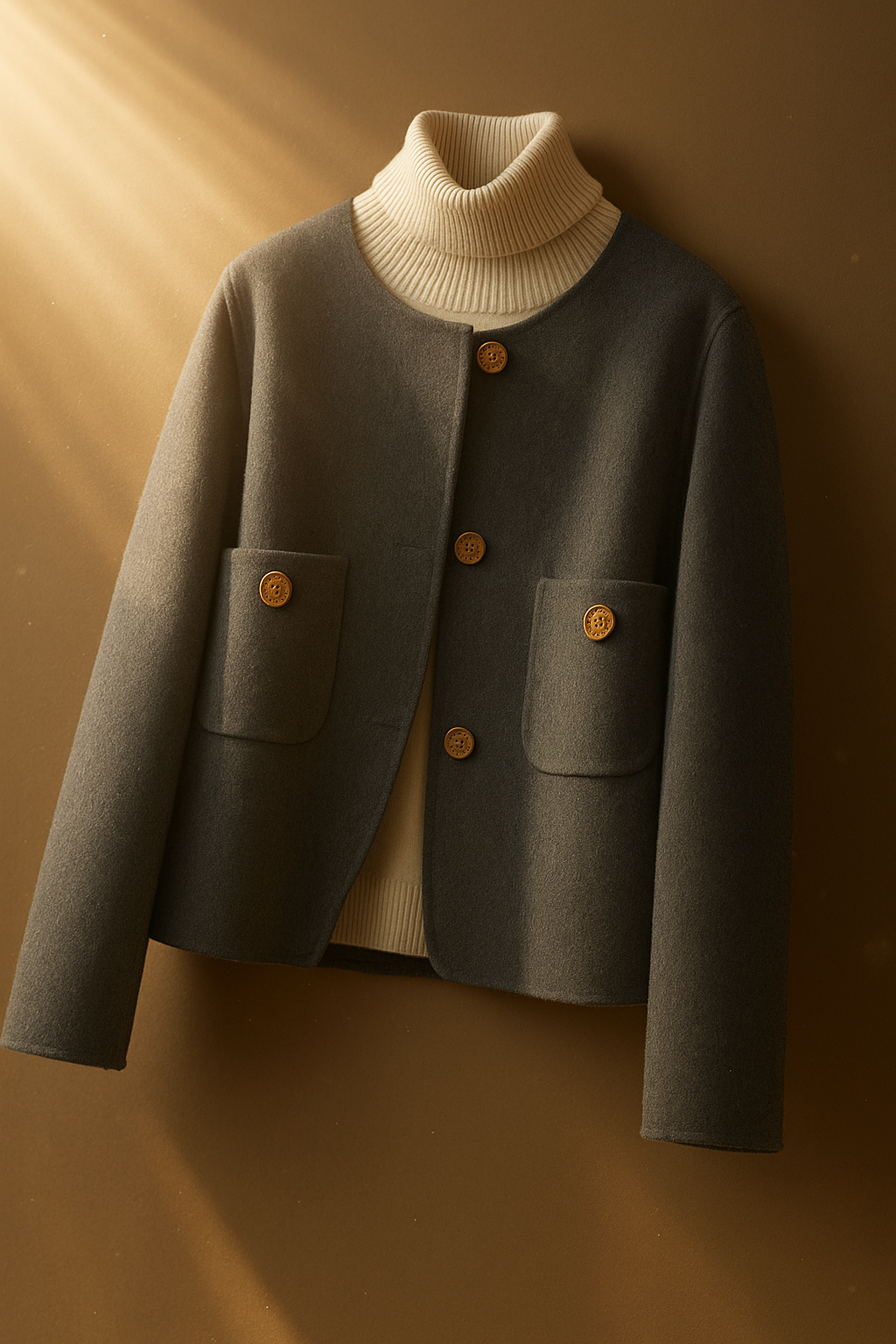 Elegant wool coat for women from Christine Brewer, featuring a tailored fit and classic design in neutral color.