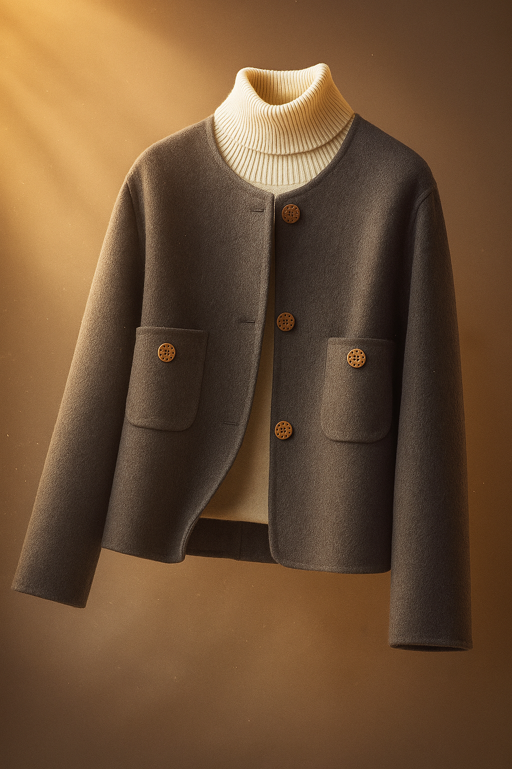 Elegant wool coat for women by Christine Brewer, shown in a stylish design with a tailored fit and classic collar detail.