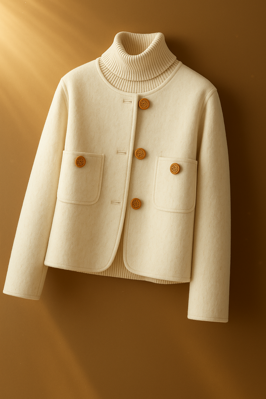 Elegant white wool coat for women by Christine Brewer, featuring a tailored fit and classic design.