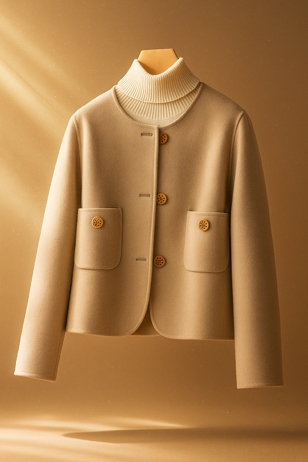Elegant wool coat for women by Christine Brewer, featuring a tailored fit and classic design in neutral tones.