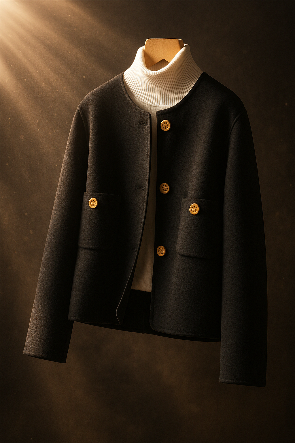 Elegant wool coat for women by Christine Brewer, featuring a tailored fit and classic design in neutral tones.