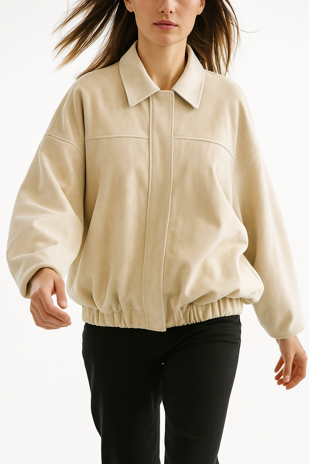 Willow oversized zip-up overshirt jacket for women by Christine Brewer, stylish suede design with zipper front and relaxed fit.
