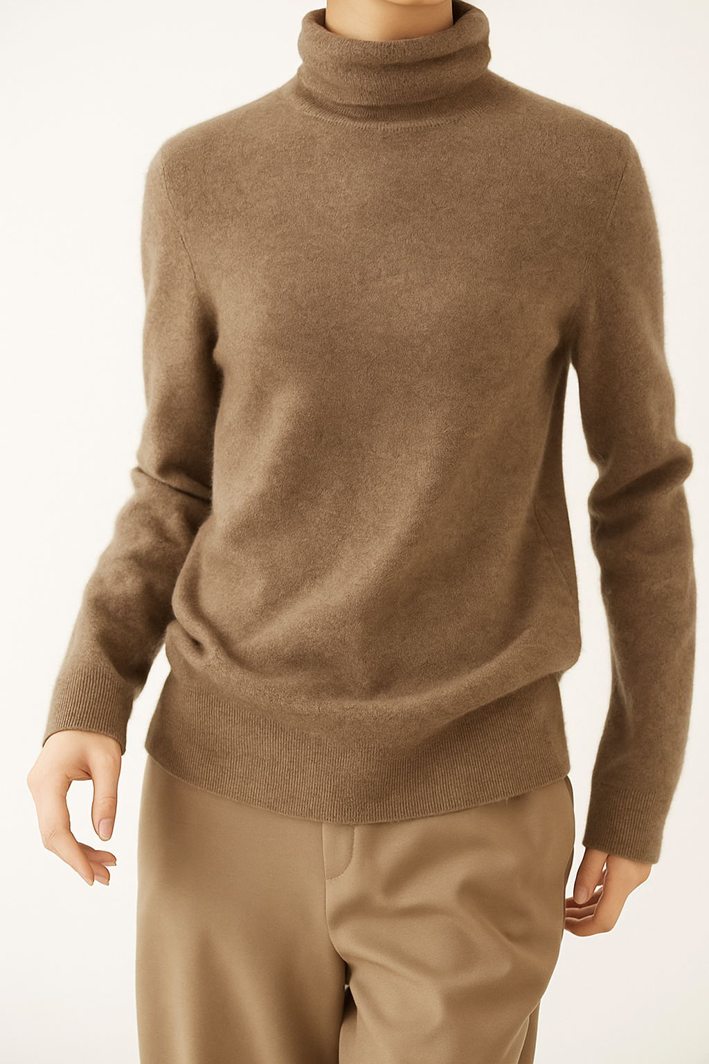 Elegant cashmere turtleneck sweater for women by Christine Brewer, featuring a cozy fit and classic design.