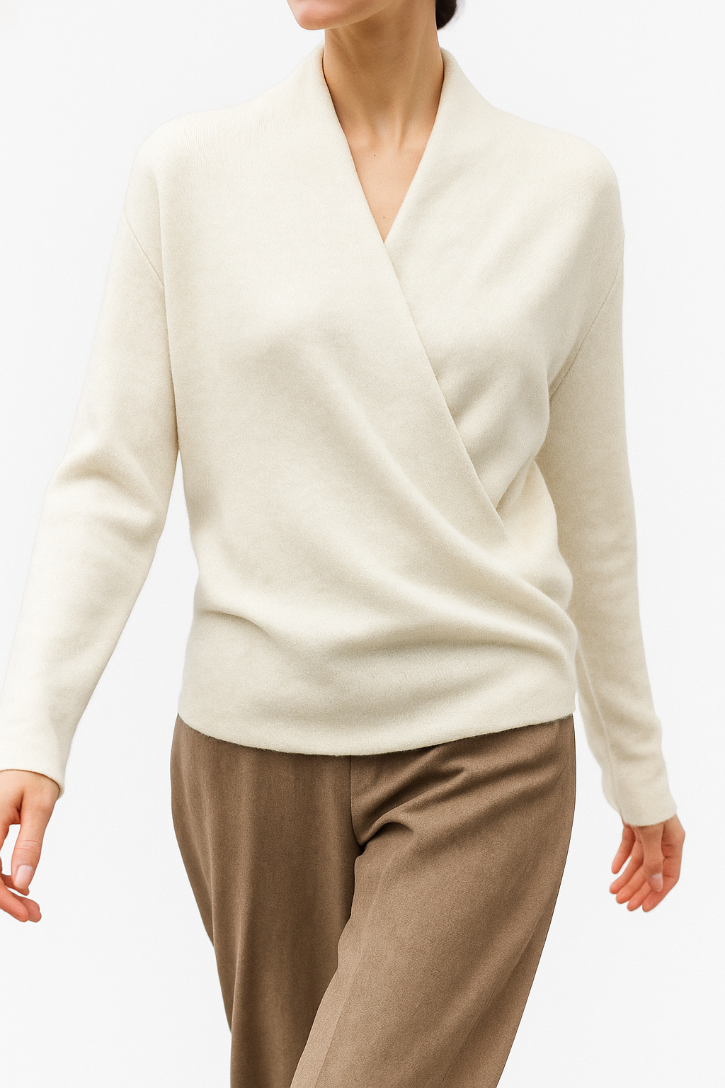 Elegant women’s cashmere V-neck sweater by Christine Brewer, featuring a soft, luxurious knit in a classic design.