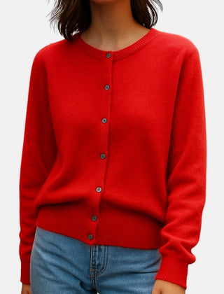 Christine Brewer Stella cashmere button-front sweater for women, vibrant knit with front button closure and long sleeves.