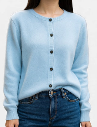Elegant Christine Brewer Stella cashmere button-front sweater for women displayed on a mannequin with a neutral background.
