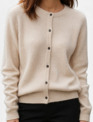 Christine Brewer Harper classic cashmere sweater in neutral tones, showcasing soft, cozy knit fabric and versatile design.