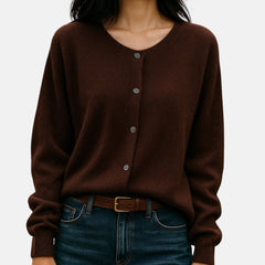 Christine Brewer Stella cashmere button-front women's sweater showing a soft, luxurious knit in a relaxed fit.