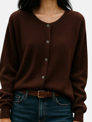 Christine Brewer Stella cashmere button-front women's sweater showing a soft, luxurious knit in a relaxed fit.