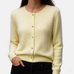 Christine Brewer Stella cashmere button-front sweater for women, featuring a soft, elegant knit with a classic design and button details.