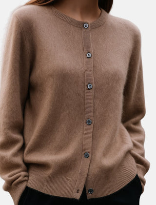 Christine Brewer Harper classic cashmere sweater in neutral color, featuring a smooth knit texture and a relaxed fit.